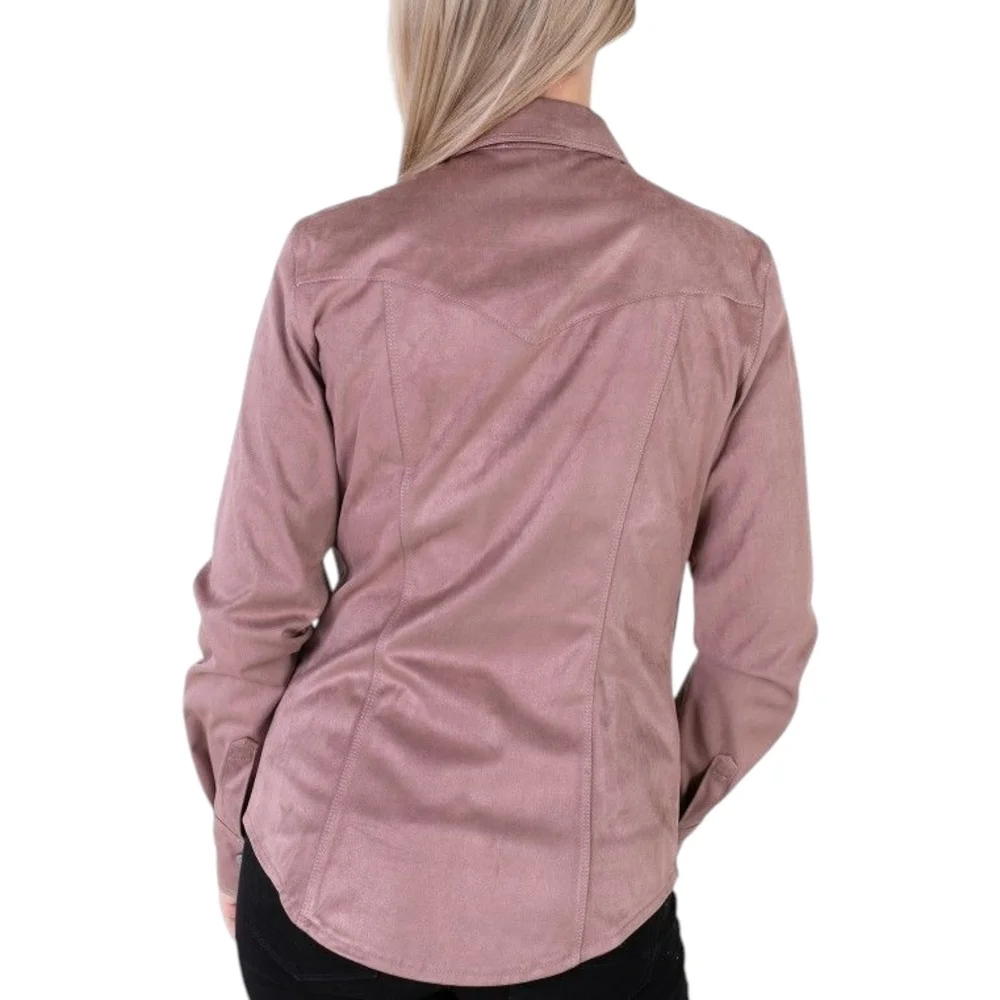 Guess Women's Mauve Pink Faux Suede Button-Up Shirt Sz M - Picture 2 of 12